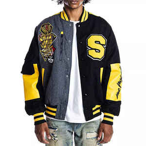 Wholesale Price Custom Logo Genuine Leather Sleeve & High Quality Wool Body <b>Jackets</b> OEM Vintage Unisex Letterman Varsity <b>Jacket</b> - Product Image 3