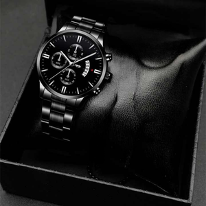 Montre automatique de luxe pour hommes cadran noir étanche ensemble de pierres précieuses affichage circulaire bracelet en cuir de qualité supérieure montre mécanique de mode - Product Image 1