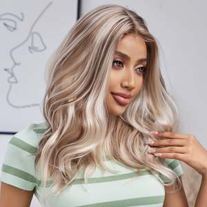DWY 16 Inch Light White Mixed <b>Brown</b> Short Curly <b>Wig</b> with Transparent Lace Front for Women Model DWY-BL11026-1 - Product Image 4