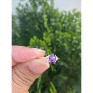 Romantic 14k Gold and Rose Gold Plated Amethyst Diamond <b>Ring</b> Adjustable Inlay Engagement <b>Ring</b> with Number Shape - Product Image 3