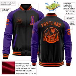 Bombardier personnalisé noir orange-violet Varsity Letterman veste à glissière deux tons coupe-vent Streetwear veste universitaire vintage pour hommes - Product Image 2