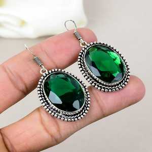 ต่างหูแบบห้อยทำจากโครเมี่ยมสีเขียวเขียวชอุ่มอัญมณี925ทำมือทำจากเงินสำหรับผู้หญิง - Product Image 1
