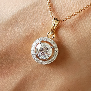 จี้เพชรทรงโซลิแตร์ 1.2 กะรัต ผลิตในห้องปฏิบัติการ พร้อมวงแหวนประดับเพชรแบบฮาโล ความใสระดับ VS สี EF ชุบโรเดียม ทอง 14K เครื่องประดับคุณภาพสำหรับผู้หญิง - Product Image 4