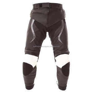 Pantalon en cuir de course noir et blanc prêt à l'emploi pour hommes Protection contre les genouillères Panneaux extensibles Idéal pour la moto - Product Image 2