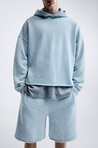 OEM Venta al por mayor de los hombres Sólido Vintage Lavado Oversized Drop Shoulder Raw Hem Cropped Boxy Pullover Hoodies para los hombres Ropa de calle Sudadera con capucha - Product Image 4