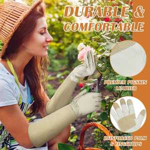 Gants d'élagage OEM en rose pour hommes et femmes, longs gants de jardinage résistants aux épines, gantelet en cuir de porc respirant, meilleur cadeau de jardin - Product Image 3