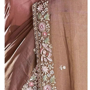 Sari en soie organza pur avec travail de fils zari et de paillettes et pièce de blouse de style indien pour femmes pour les mariages et les fêtes - Product Image 1
