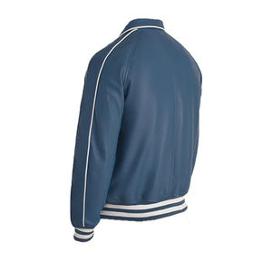 Chaqueta de cuero azul para hombre, moda con bolsillos delanteros, cierre y mangas completas, chaqueta de cuero de piel de oveja, chaqueta bordada - Product Image 4
