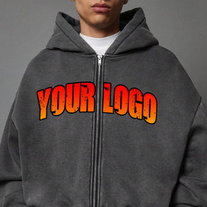 เสื้อฮู้ดมีซิปสำหรับผู้ชายเสื้อผ้าฝ้าย100% ผ้าฝ้ายเฮฟวี่เวทเสื้อครอปขนาดโอเวอร์ไซส์ซักได้ตามต้องการ - Product Image 6