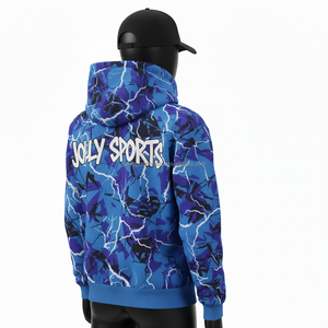 Sweat à capuche zippé pour femme en tissu polaire, imprimé bleu violet éclair, impression par sublimation avec logo personnalisé, vêtements élégants, sweat à capuche zippé basique - Product Image 5