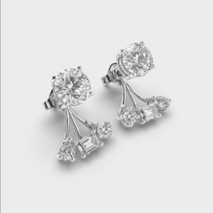 Lab Grown Diamond Designer <b>Drop</b> <b>Earrings</b> with Round Baguette Accents IGI Certified Solid 925 Sterling <b>Silver</b> Anniversary Gift - Product Image 3