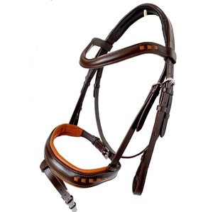 Cabecera personalizable de cuero marrón caballo Hanoverian tan acolchado Cob Full XFull Western Headstall con opción de logotipo personalizado Rein - Product Image 1