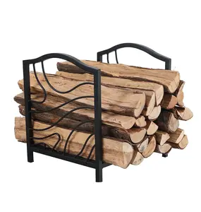 Luxury Design Indoor/Outdoor Large Log Store Metal Outdoor Firewood Storage Rack Shelf Holder Stand Black Color Finished