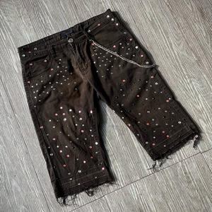 Pantalones Cortos de Mezclilla para Hombre, Estilo Vintage, Personalizados, con Pedrería, de Fabricante de Ropa Urbana - Product Image 1