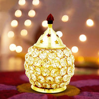 Lampe à huile Akhand Jyot Matki Diya en laiton poli avec cristaux, petite taille, pour la décoration de la maison pendant Diwali