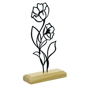 Sculpture de fleurs en métal noir vibrant avec base en bois Le décor de table moderne ajoute de l'énergie artistique à n'importe quelle pièce - Product Image 1