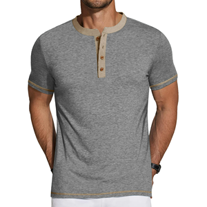 OEM Conception de logo personnalisé pour hommes 100% coton T-shirt gris clair col en O manches courtes respirant bouton côtelé grande taille couleur contrastée - Product Image 3