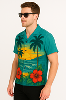 Kemeja Hawaii Floral Anti-Kerut Sublimasi Custom, Kancing Penuh, Poliester Ringan, Lengan Setengah, Musim Panas, Pria |   Seluruhnya