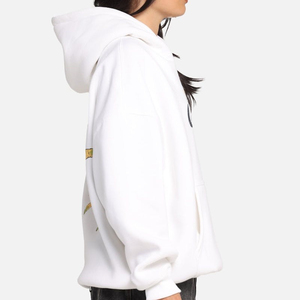 เสื้อมีฮู้ดโอเวอร์ไซส์สำหรับสตรีผ้าฝ้ายขนแกะมีฮู้ดสำหรับสตรีสีขาวล้วนพิมพ์โลโก้ได้ตามต้องการ - Product Image 5