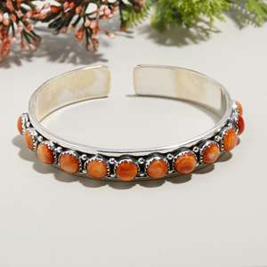 Elegant 925 Solid Sterling <b>Silver</b> Orange Oyster Gemstone <b>Bracelet</b> Women's Wholesale <b>Bangle</b> for Gifts and Parties - Product Image 3