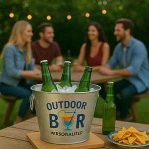 ถังน้ำแข็งสแตนเลสพร้อมฝาปิดตู้แช่ไวน์ถังแช่เบียร์ปาร์ตี้บาร์และที่วางเครื่องดื่มที่บ้านดีไซน์ทันสมัย - Product Image 5