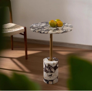 Table d'appoint ronde: dessus en marbre naturel et base en acier inoxydable solide. Table d'appoint moderne pour le salon. Vente en gros et B2B. - Product Image 2
