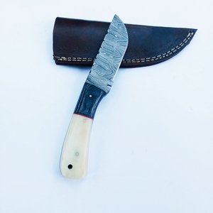 Venta caliente Damasco Skinner cuchillo personalizable hoja fija caza al aire libre cuchillo de supervivencia con mango de madera de hueso soporte OEM - Product Image 3