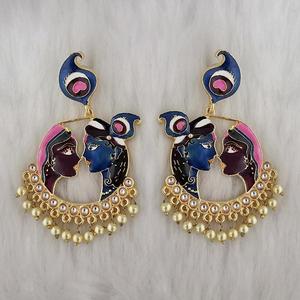 Kriaa Kundan Pierre Fine Dangle Boucles d'oreilles Radha Krishna Meenakari Dangler Modèle 1314426N - Product Image 1