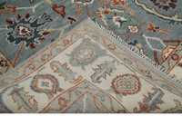 Tapis persan bleu surteinté - Style Ziegler vintage noué à la main, en laine/soie écologique avec support en latex, motif géométrique, 1 pièce