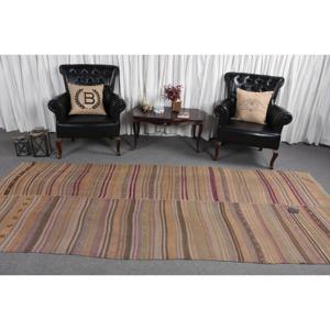 Tapis Kilim, tapis turc de 4,3 x 10,6 pieds, tapis rayé brun en laine - Product Image 2