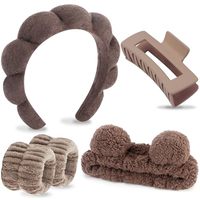 Ensemble de bandeaux légers unisexes pour spa et maquillage, motif fleurs, 5 pièces, avec éponge, oreilles d'ours, pince à cheveux et bracelet pour adolescentes/femmes, couleur foncée