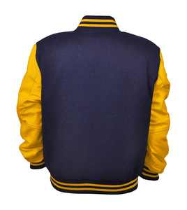 Chaqueta Varsity para Hombre 2026, de Lana Azul Marino con Mangas de Cuero Amarillo, Cierre de Botones, Parches Bordados Personalizados, Unisex - Product Image 6