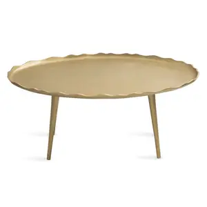 Oval Design Metal Coffee Table With Striking Deckled Edge Round Top A Work Of Art that Elevate Aesthetic Appeal Of Living Space