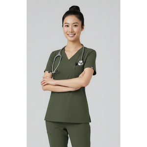 ชุดเครื่องแบบพยาบาลผ้าฝ้ายสแปนเด็กซ์ชุดสครับคอวีแบบเย็บติดทนทานดูแลรักษาง่ายสั่งติดป้ายได้ตามต้องการ - Product Image 1