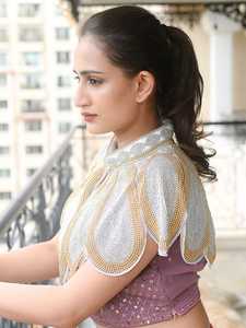 Cape burlesque élégante avec des brins perlés de paillettes et de perles pour les occasions de club de fête Festivals de broderie naturelle droite - Product Image 3