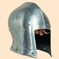 Réplica de Casco Barbute Medieval Hecho a Mano con Incrustaciones de Esmalte, Armadura de Hierro/Acero Dulce Troquelada, Calibre 18, Grosor de 2.200 kg, Arte