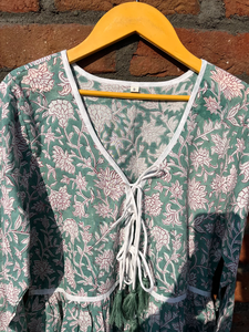 100% coton main bloc imprimé Boho Maxi robe Style indien longue robe avec technique brodée et décoration de gland - Product Image 4