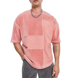 Camisetas de Hombre al por Mayor, 100% Algodón Lavado, Cuello Redondo, Manga Corta, Estilo Vintage, Color Block, Streetwear, 300g - Product Image 1