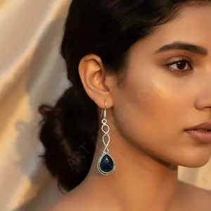 925 Silver with Blue <b>Sandstone</b> Drop Earrings for Women Fashionable Gift Product - Product Image 1