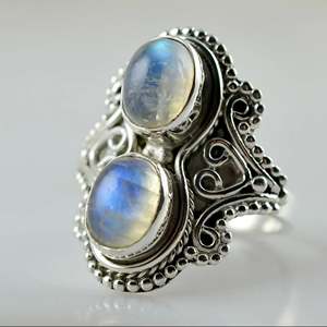 Rainbow Moonstone <b>Statement</b> <b>Ring</b> 925 Sterling Silver Handmade Boho June Birthstone Jewelry Rhodium Perfect Gift for Her Birthday - Product Image 2