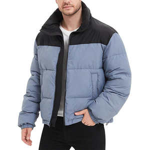 Veste matelassée noire à bulle personnalisée grande taille avec logo brodé Veste matelassée décontractée à fermeture éclair en polyester et nylon d'hiver pour hommes - Product Image 1