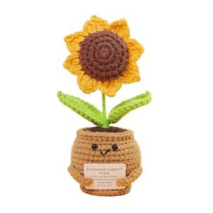 Adorno de Planta en Maceta de Girasol Tejido a Crochet con Lana Hecho a Mano, Pequeña Flor Artificial Eterna para Coche, Escritorio, Regalo para Manualidades Textiles - Product Image 5