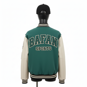 Veste universitaire pour femmes en mélange de laine avec panneaux en cuir PU, logo en chenille personnalisé, design bleu sarcelle et crème, vestes universitaires pour femmes - Product Image 2