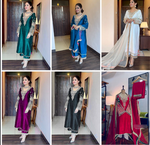 Élégant tissu de soie vert brodé Salwar Kameez avec Dupatta pour les vêtements de fête des femmes indiennes et pakistanaises - Product Image 5