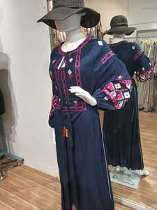 Robes élégantes vintage pour femmes à col rond, manches longues, avec lacets à la taille, imprimé floral brodé, design maxi pour femmes, automne 2025 - Product Image 2