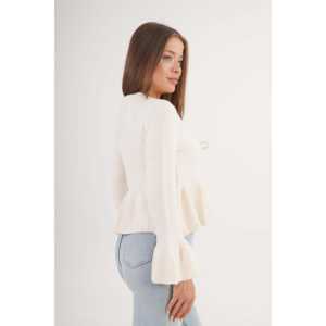 Cardigan blanc cassé pour femme avec détail volanté à nouer sur le devant – Vente en gros - Product Image 4