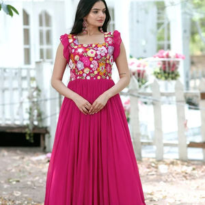DERNIÈRE DESIGNER LOURD SEQUENCE BRODERIE ROBE ANARKALI EN COTON - Product Image 1