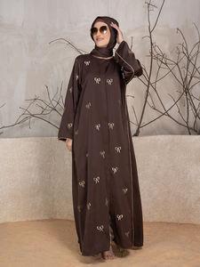 Lo último Abaya marrón islámico modesto para mujer bordado al por mayor 100% poliéster Tik Tok tela para verano diseñado Dubai musulmanes - Product Image 4