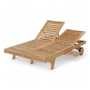Chaises longues extérieures doubles en bois de teck massif durable résistant aux UV réglable Double chaise longue plage parc meubles jardin lit de jour - Product Image 2