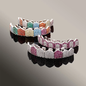 Grillz Diamant Couleur Personnalisée, Bijoux Hip Hop en Argent Pur 925, Diamant Moissanite VVS, Entièrement Sertis de Diamants, Grillz Diamant Couleur Personnalisée - Product Image 1
